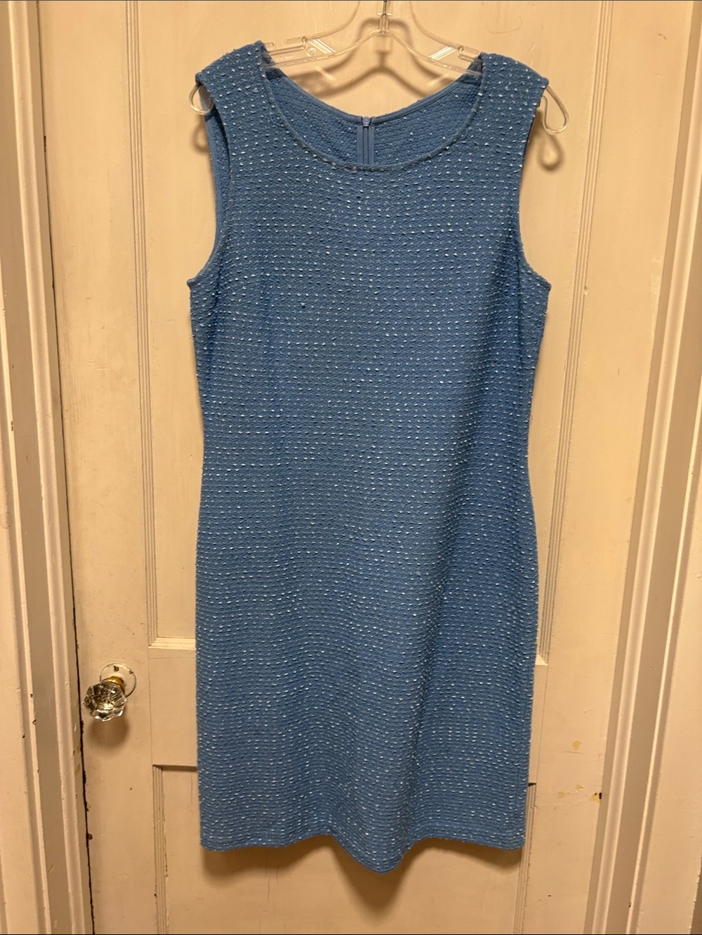 St. John Blue Sleeveless Textured Sheath Dress 12